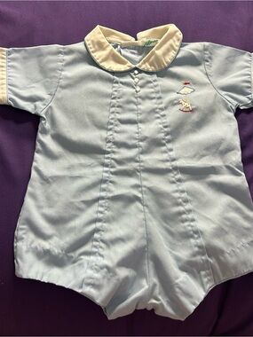 Vintage Tiny Tots Original Peter Pan collar one piece blue romper Sz 6 months